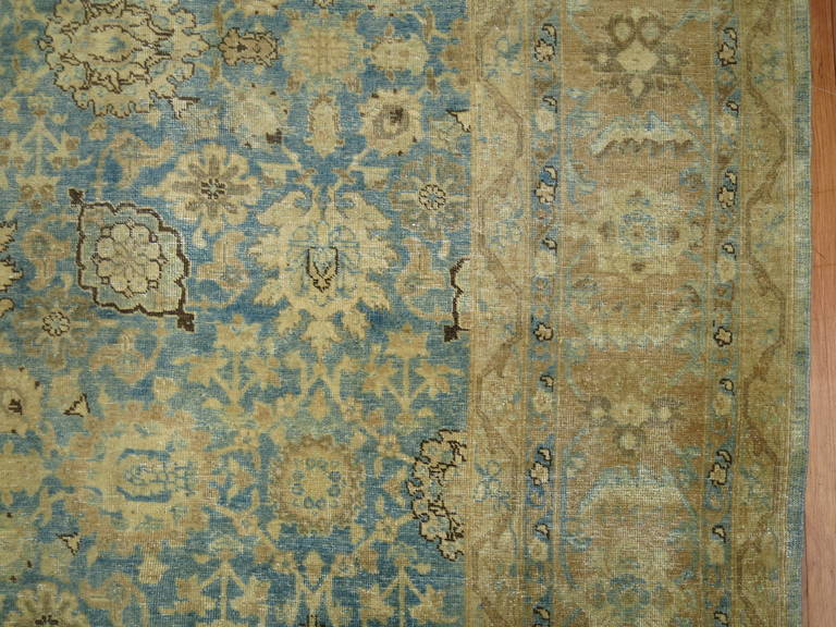 Wool Antique Pale Blue Persian Tabriz Rug For Sale