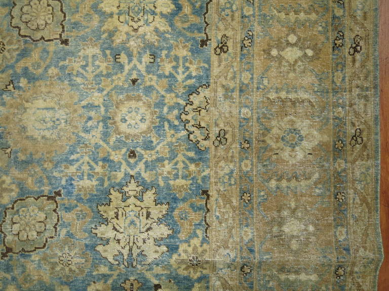 Antique Pale Blue Persian Tabriz Rug For Sale 1