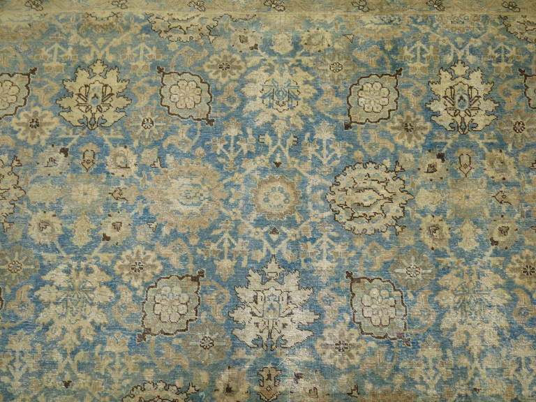 Antique Pale Blue Persian Tabriz Rug For Sale 2