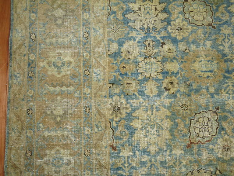 Beaux Arts Antique Pale Blue Persian Tabriz Rug For Sale