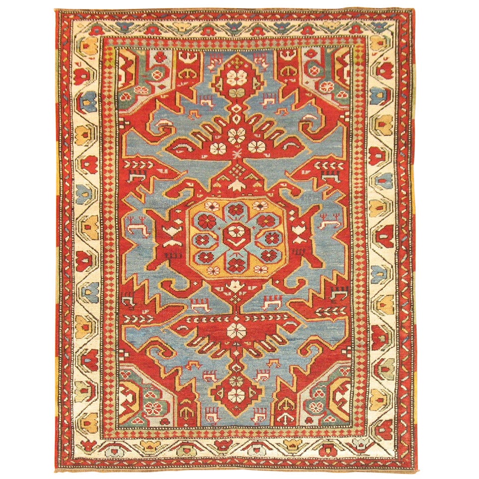 Sky Blue Antique Caucasian Rug