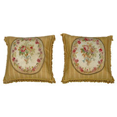 Antique Pair of 18th Century Fortuny French Aubusson Pillows