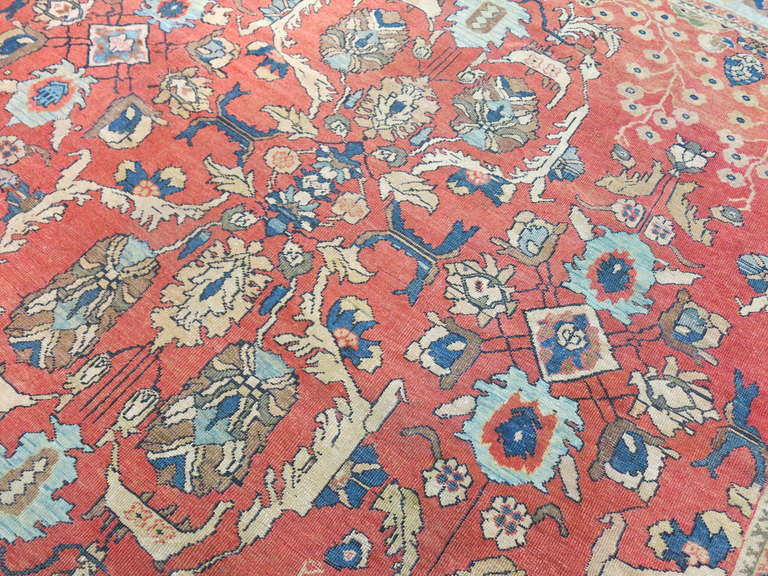 Hand-Knotted Antique Mahal Sultanabad Rug