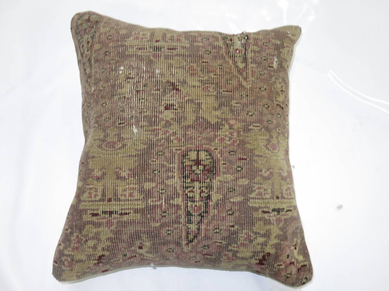 pair of pillows constructed from a late 19th century indian Amritsar rug  . Measuring 17'' x 17'' & 17'' x 19''