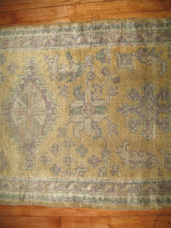 Turkish Zabihi Collection Yellow Gold Antique Oushak Runner For Sale