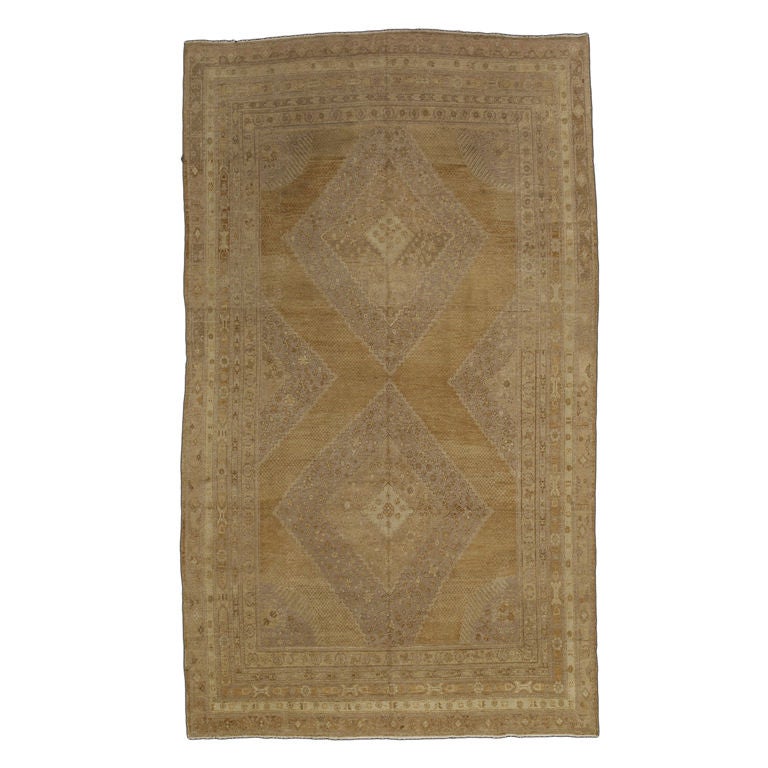 Zabihi Collection Gold Geometric Khotan Gallery Size Rug For Sale