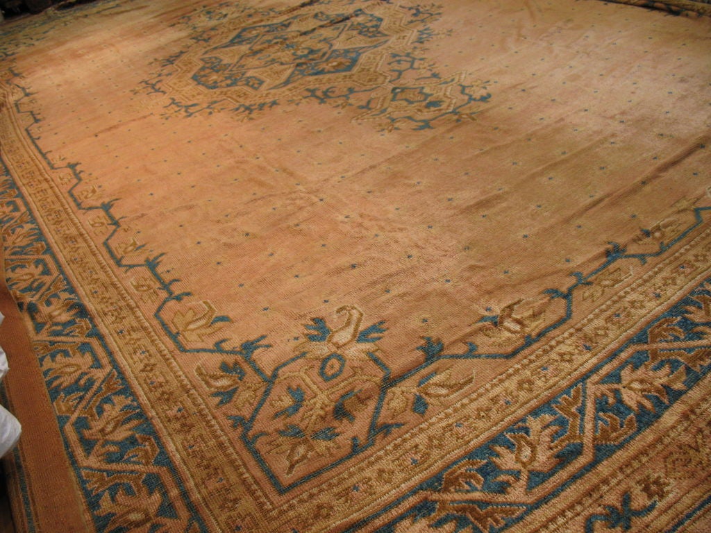 Turkish Palace Size Salmon Antique Oushak Carpet For Sale
