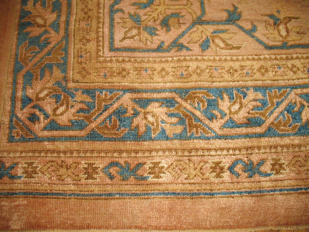 Hand-Woven Palace Size Salmon Antique Oushak Carpet For Sale