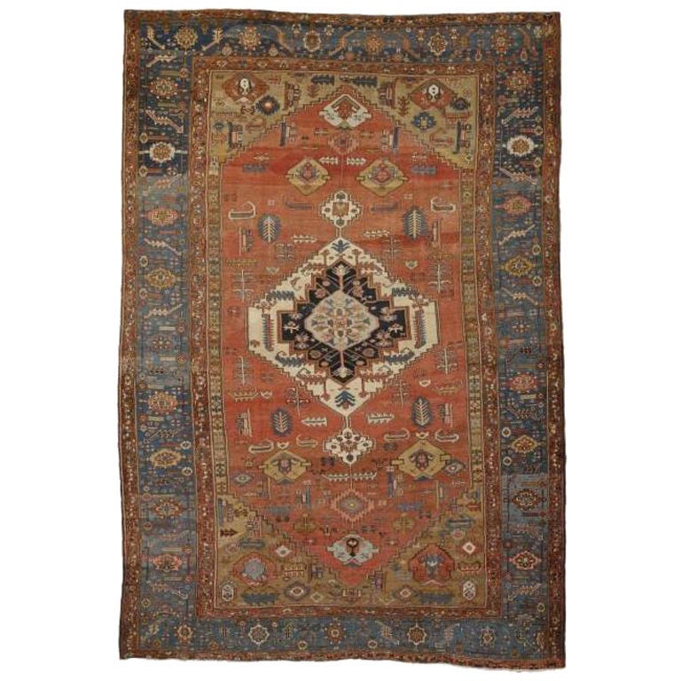 Antique Persian Bakshaish Carpet in Rustic Tones