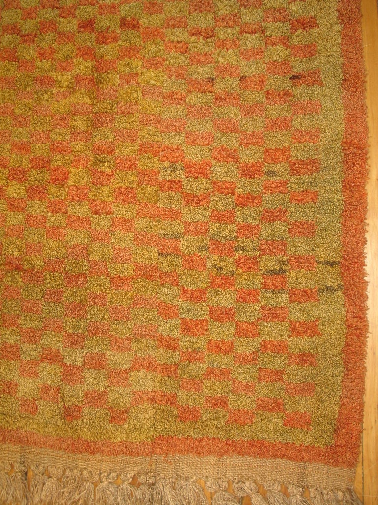 Vintage turkish Checkerboard shag Rug