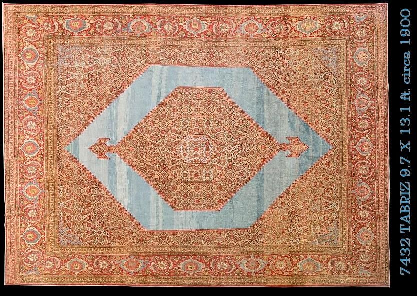 19th Century Antique Persian Tabriz Rug with Sky Blue Background 1