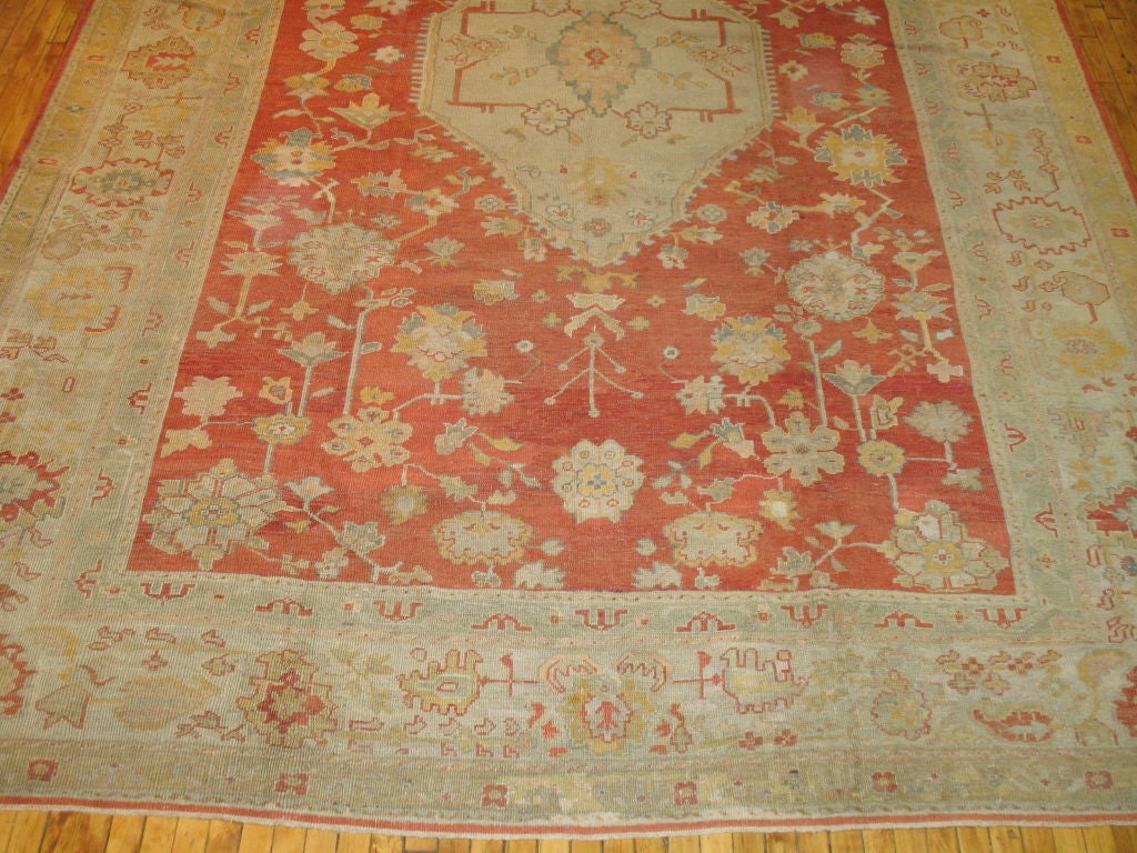 Hand-Knotted Antique Turkish Oushak Carpet