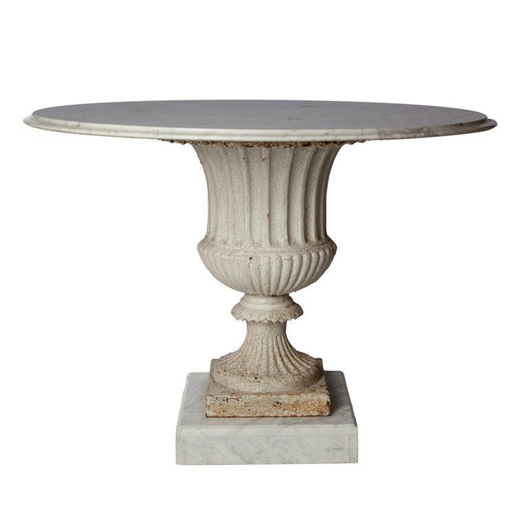 French Marble and Iron Garden Table For Sale