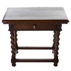 Antique French Louis XIII Style Side Table with Turned Legs