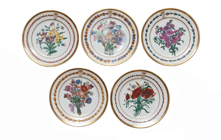 Five Hand Painted French Porcelain Plates