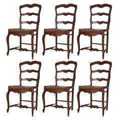 Set of Six French Rush Seat Louis XV Style Side Chairs