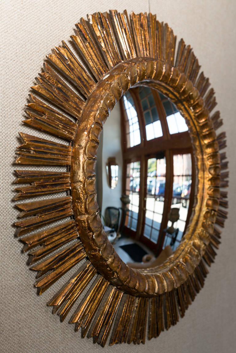French Gold Gilt Sun Mirror In Good Condition For Sale In Irvington, NY