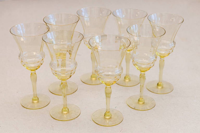 Set of 8 Mid-Century pale yellow goblets.