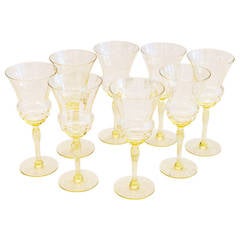 Vintage Set of 8 Mid-Century Pale Yellow Glassware