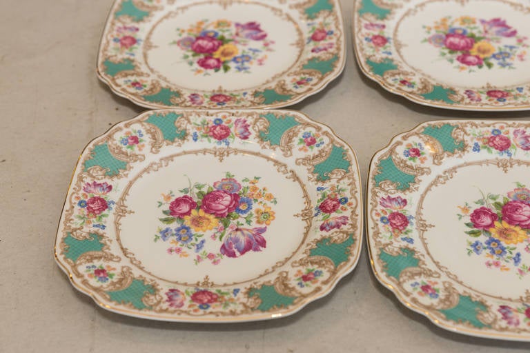 Set of 7 Syracuse China floral design Luncheon plates