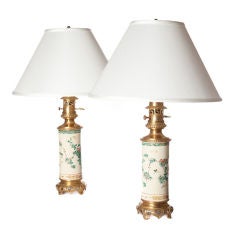 Pair of French Porcelain Pottery Lamps