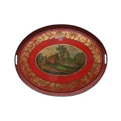 Antique French Directoire Period Oval Tole Tray