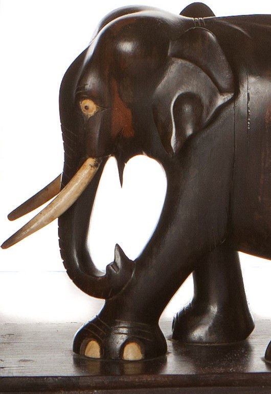 Early 20th Century African Black Ebony Wood Elephant Book Ends 1