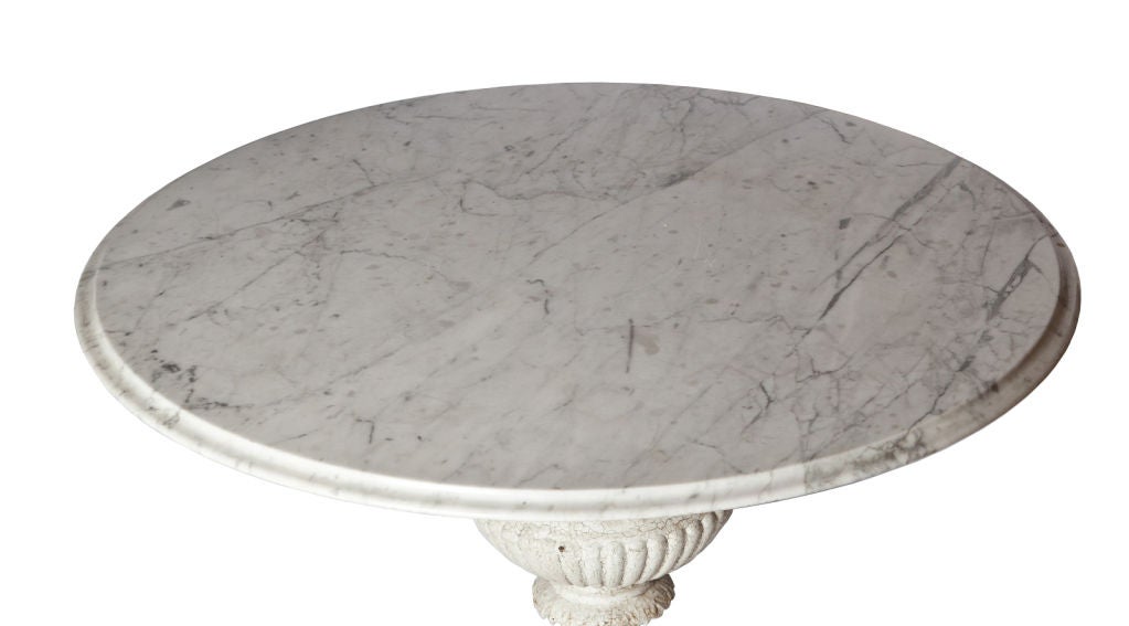 French Garden Urn Converted to a Garden Table
Carrera Honed Marble Top and Base