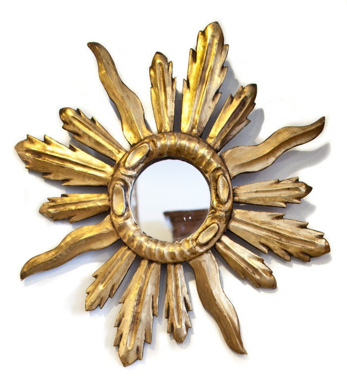 Petite Early 20th Century Gold Gilt Sunburst Mirror
