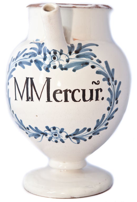 19th C. Terracotta Blue & White Glazed Apothecary Vessels