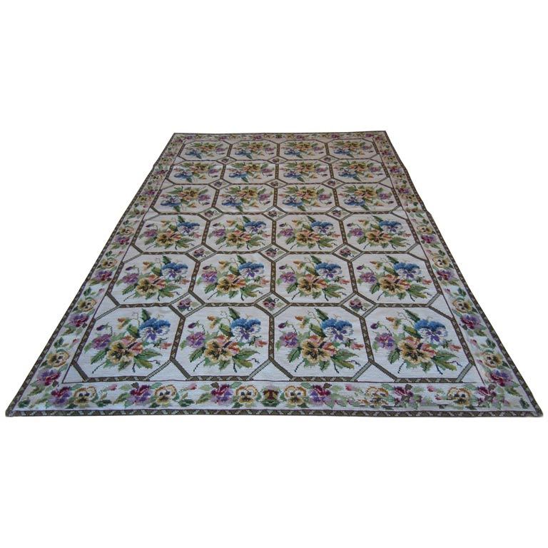 Handmade 100% Wool Portuguese Needlepoint Rug at 1stDibs