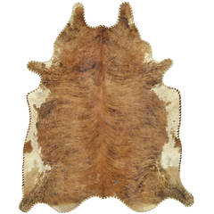 Vintage Brindle Cowhide Rug with Edge Banding