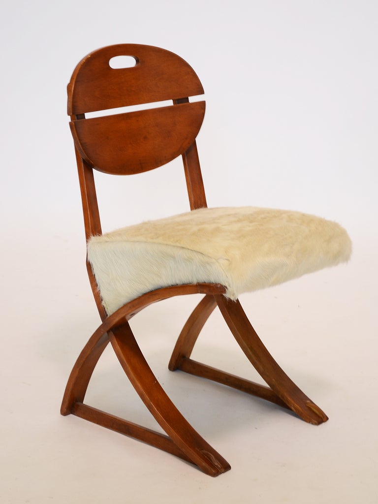 Unique Studio Craft Chair In Bent Wood And Hairy Hide at 1stDibs