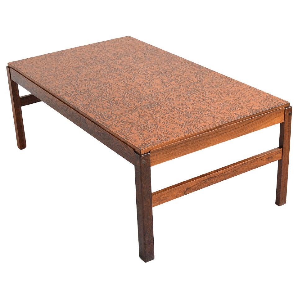 Danish Rosewood Coffee Table with Textured Copper Top