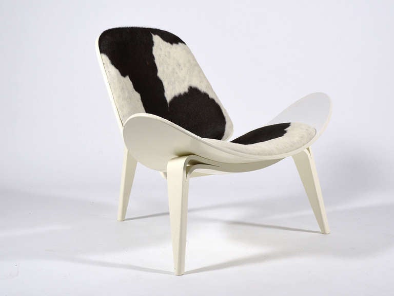 Scandinavian Modern Hans Wegner Shell Chair with Hairy Hide