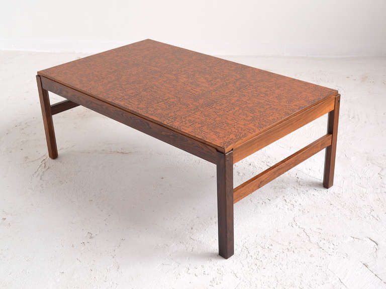 Scandinavian Modern Danish Rosewood Coffee Table with Textured Copper Top