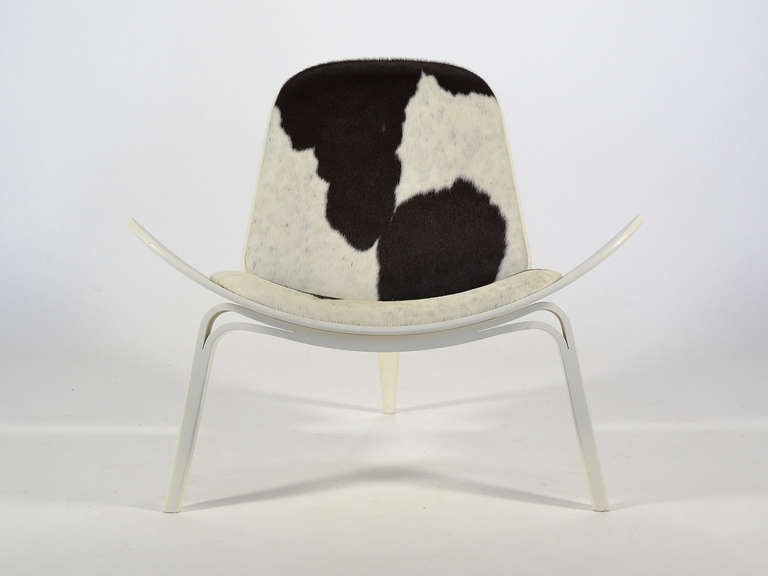 Hans Wegner Shell Chair with Hairy Hide In Good Condition In Highland, IN