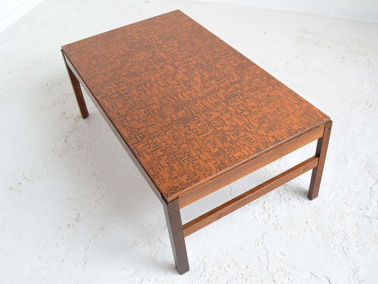 Mid-20th Century Danish Rosewood Coffee Table with Textured Copper Top