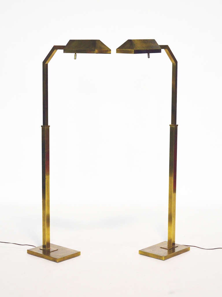 Pair of brass Chapman adjustable reading lamps In Good Condition In Highland, IN
