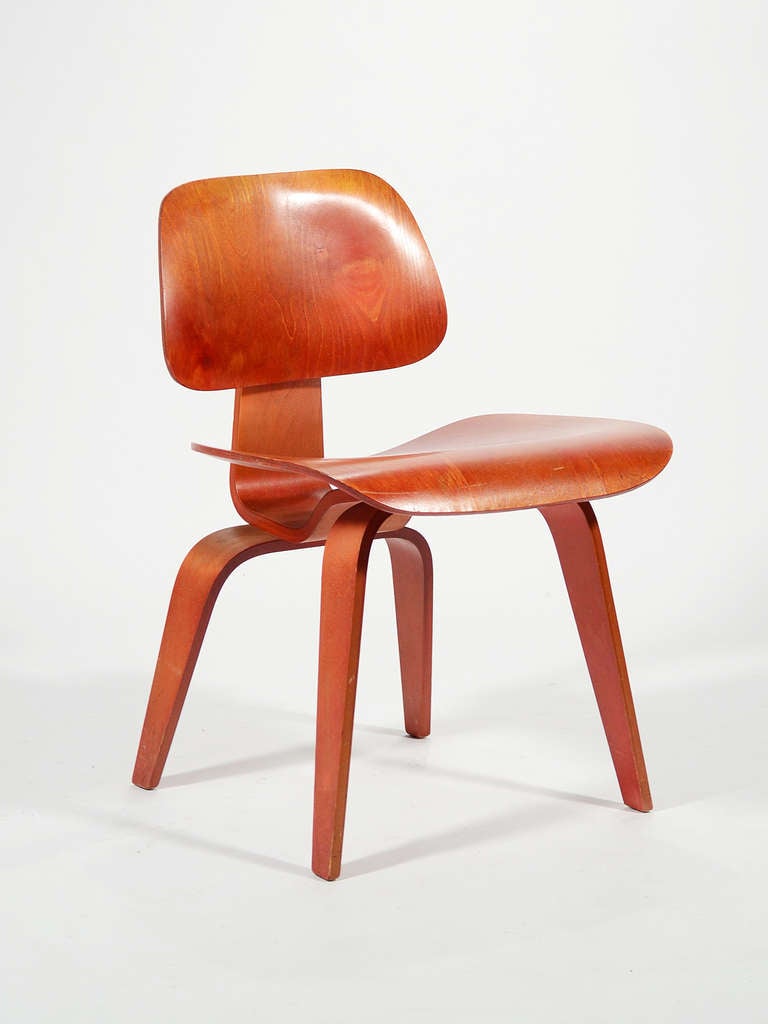 Eames Red Aniline DCW by Herman Miller In Good Condition In Highland, IN