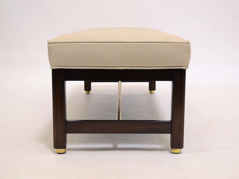 Mahogany Edward Wormley upholstered bench by Dunbar