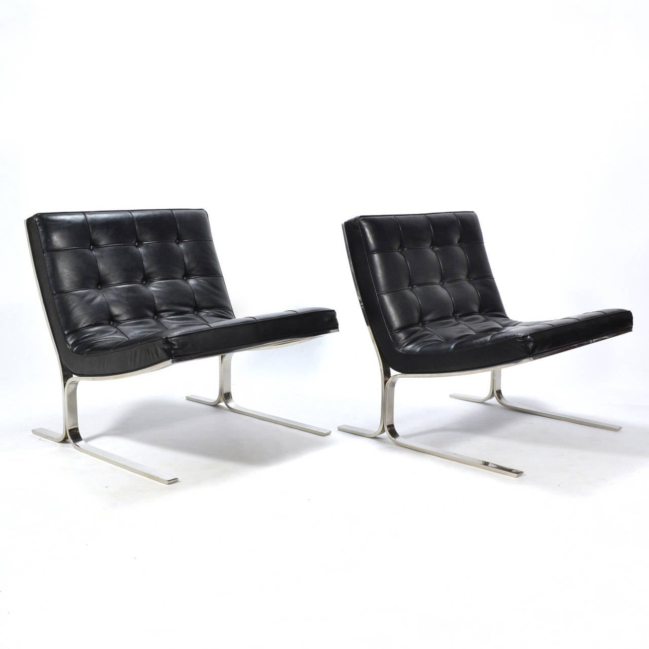 Leather Nicos Zographos Pair of Lounge Chairs For Sale