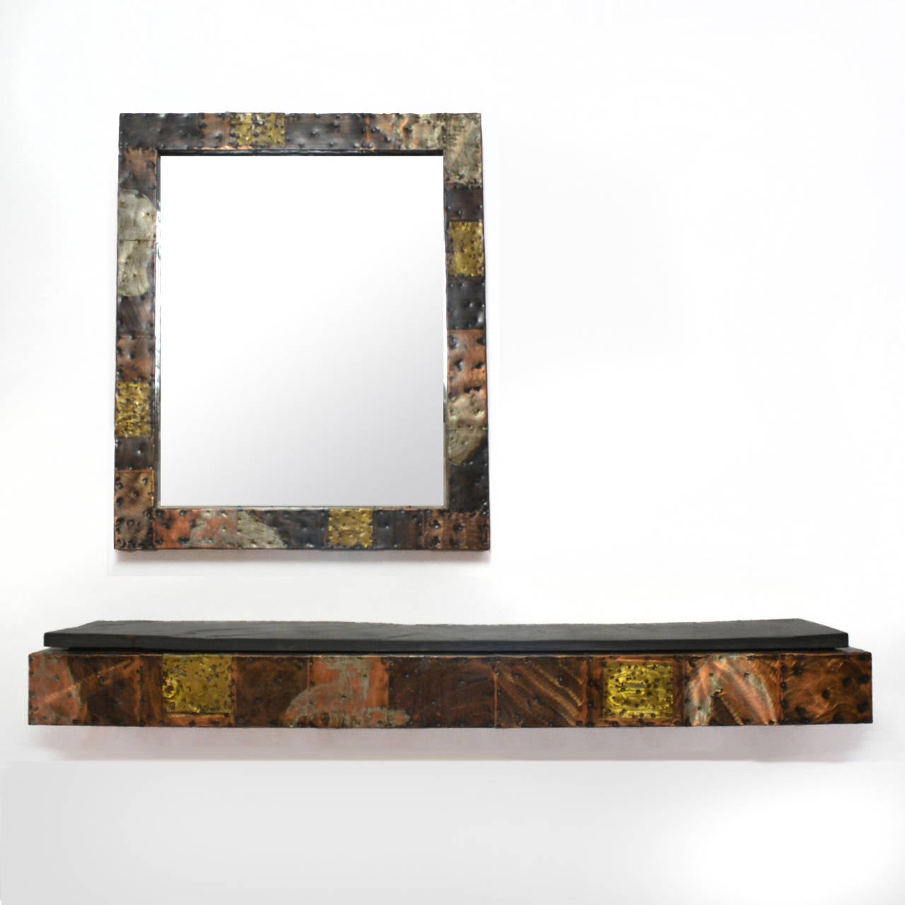 American Paul Evans Patchwork Mirror and Wall-Mounted Console