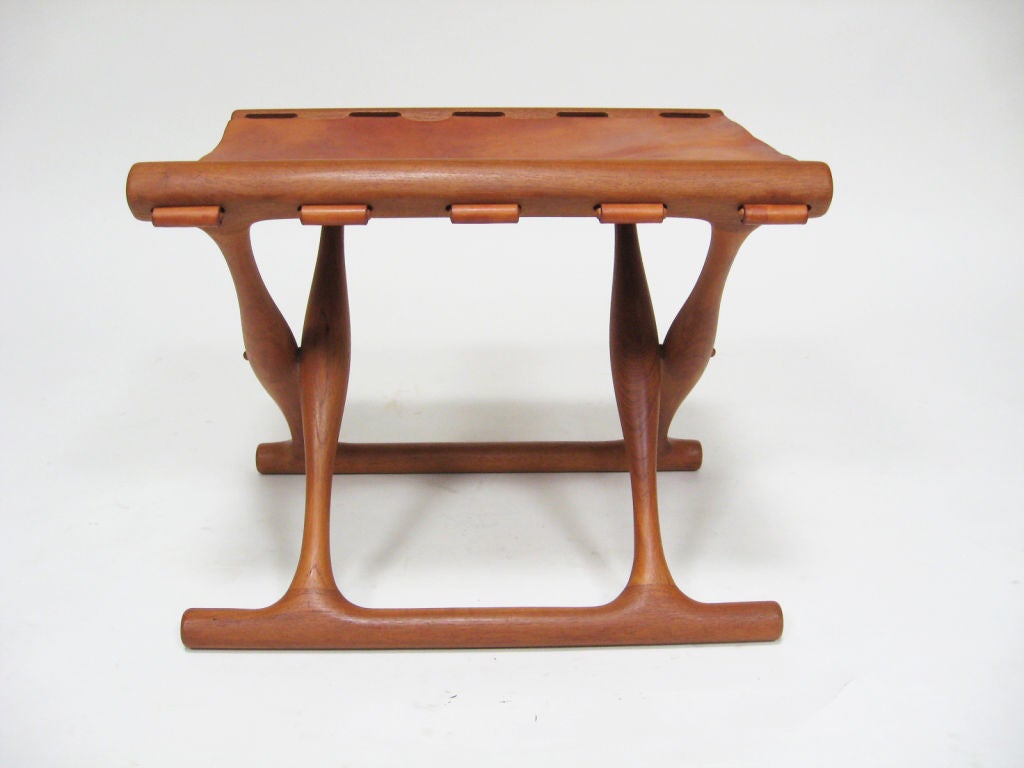 Mid-20th Century Poul Hundevad Guldhoj folding stool in teak and leather