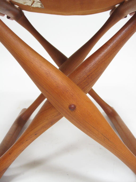 Poul Hundevad Guldhoj folding stool in teak and leather 2