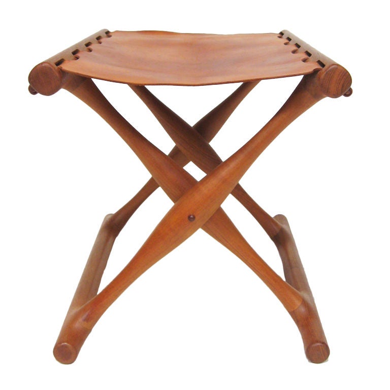 Poul Hundevad Guldhoj folding stool in teak and leather