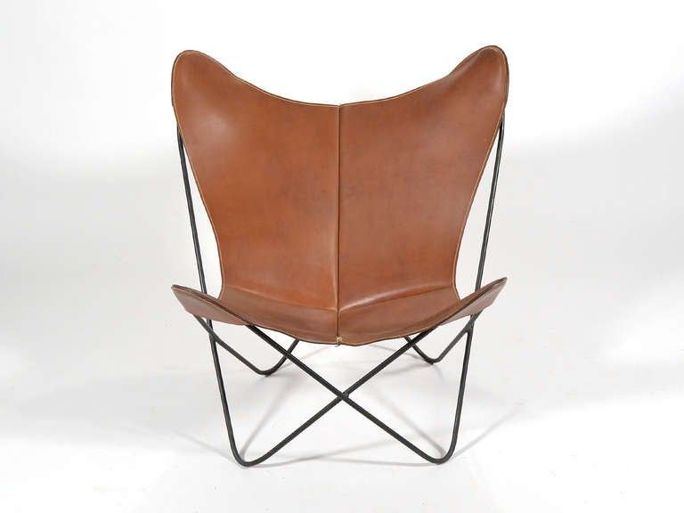 Mid-Century Modern Butterly Chair with Leather Sling by Jorge Ferrari-Hardoy for Knoll