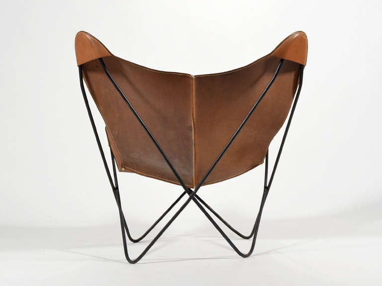 American Butterly Chair with Leather Sling by Jorge Ferrari-Hardoy for Knoll