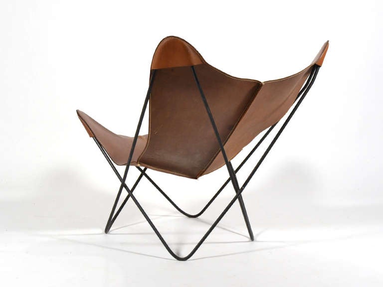 Butterly Chair with Leather Sling by Jorge Ferrari-Hardoy for Knoll In Good Condition In Highland, IN