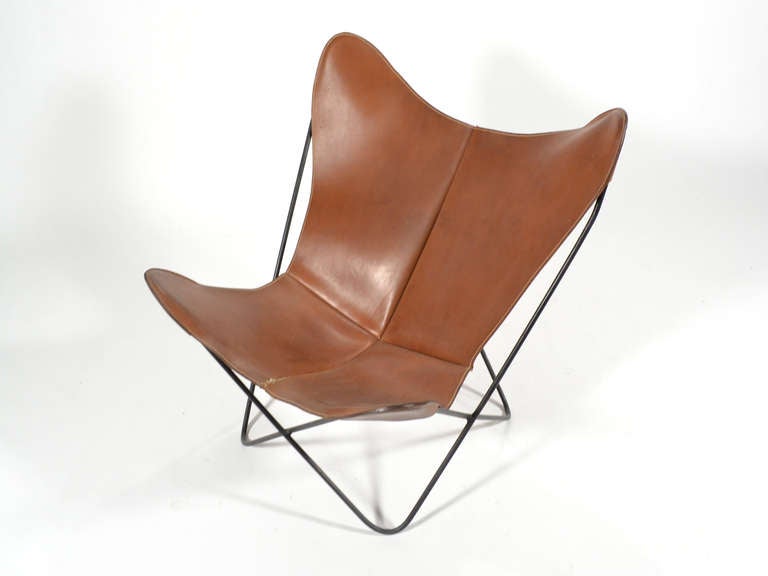 Steel Butterly Chair with Leather Sling by Jorge Ferrari-Hardoy for Knoll